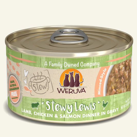 Weruva Cat Stewy Lewis Lamb; Chicken and Salmon Dinner in Gravy 2.8oz (Case Of 12)