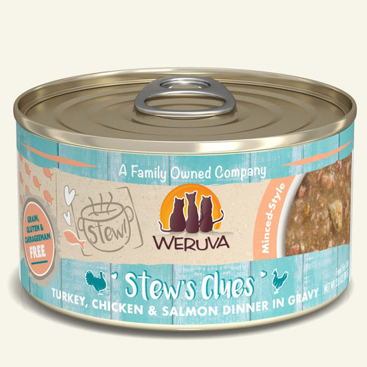 Weruva Cat Stews Clues Turkey; Chicken and Salmon Dinner in Gravy 2.8oz (Case Of 12)