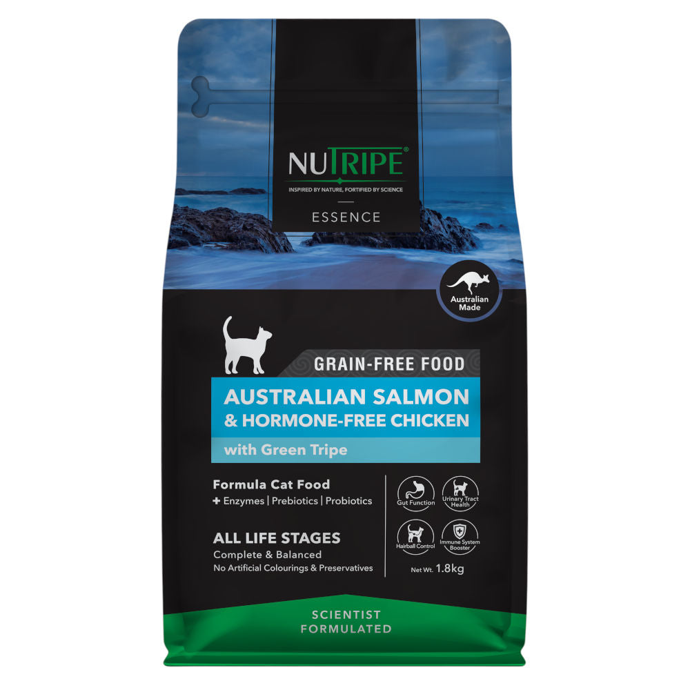 '15% OFF + FREE TREATS': Nutripe Essence Australian Salmon & Chicken with Green Tripe Grain-Free Dry Cat Food